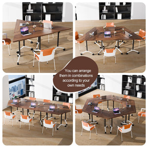 6 Pack Folding Conference Tables with Wheels, 4FT Modern Walnut Modular Conference Room Table Mobile Trapezoid Foldable Training Table for Office Classroom Meeting (6PACK)