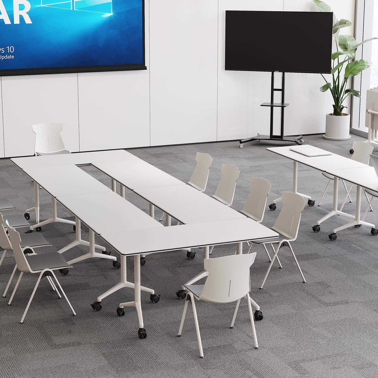Folding Conference Room Tables 2 Pack, Foldable Modern Mobile Meeting Table Desk Training Table 6FT Large Rolling OfficeTable for Conference Training Classroom (2, 70.8" * 23.6" * 29.5")