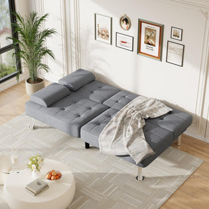 Sofa Bed Adjustable Futon Couch Sleeper Sofa Bed for Living Room, Business Office, Recliner Sofas with Cup Holders (Fabric, Light Gray)