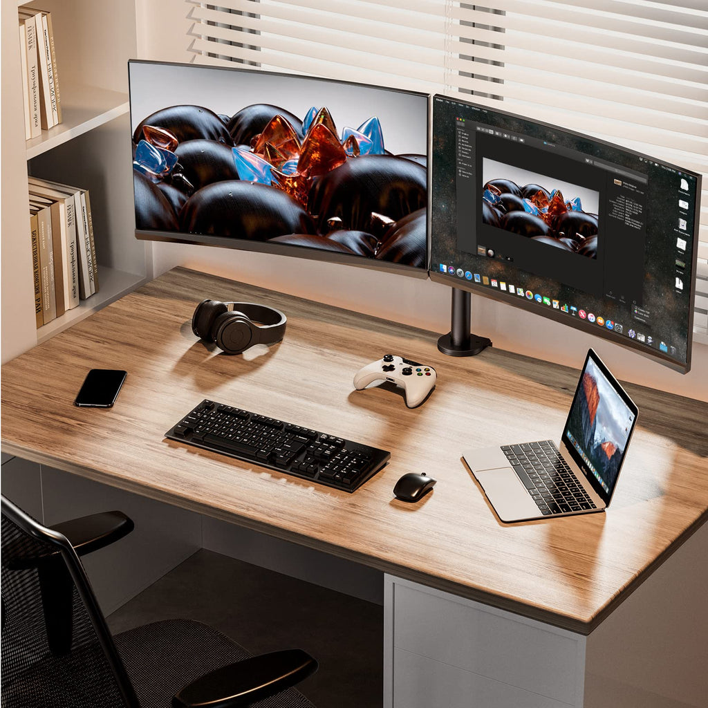 Dual Monitor Stand, Heavy Duty Adjustable Monitor Desk Mount for 2 Screens up to 32 Inches, Fully Adjustable Height, Tilt, Swivel, Rotate, Supports 17.6 lbs per Monitor Arm, Easy Installation