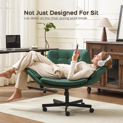 Criss Cross Office Chair, PU Leather Vanity Chair with 5-Level Adjustable Armrests & Swivel, Ergonomic Criss Cross Chair for Home Office Bedroom Makeup（Green）