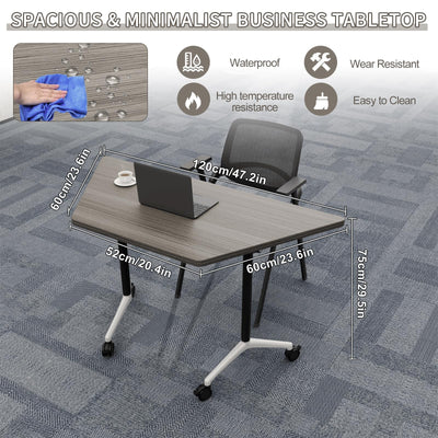 6 Pack Folding Conference Tables with Wheels, 4FT Modern Modular Conference Room Table Mobile Trapezoid Foldable Training Table for Office Classroom Meeting (6PACK,Oak Grey)