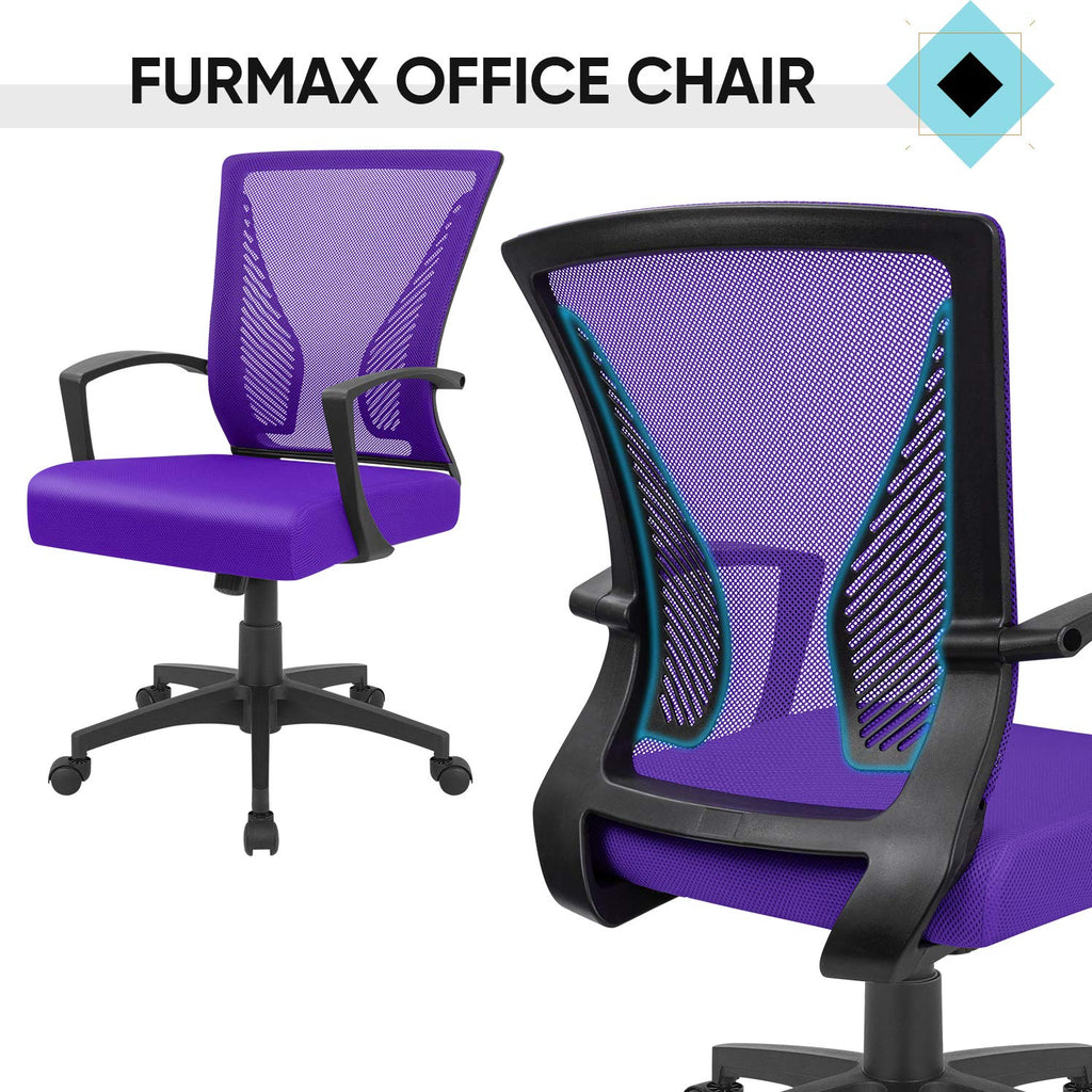 Office Chair Ergonomic Computer Desk Mesh Chair Mid Back Swivel Lumbar Support with Armrest (1, Violet)