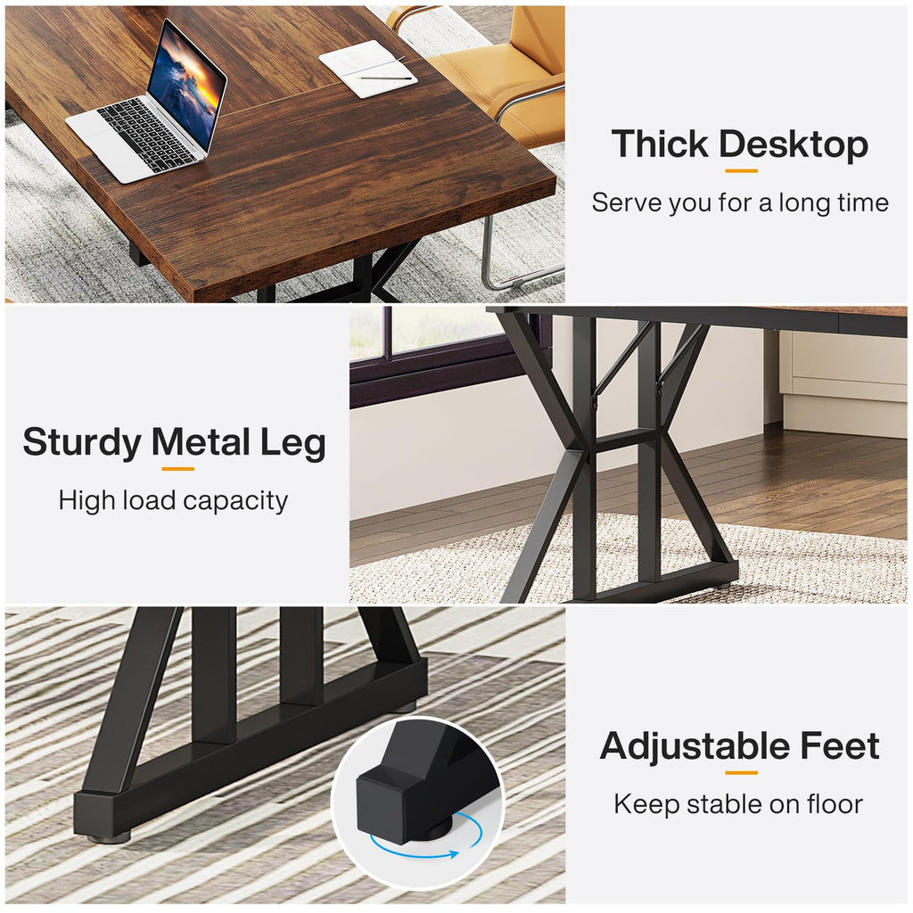 70.8-Inch Executive Desk, Large Computer Office Desk Workstation, Modern Simple Style Laptop Desk Study Writing Table Business Furniture for Home Office (Brown/Black, 70.8 Inch)