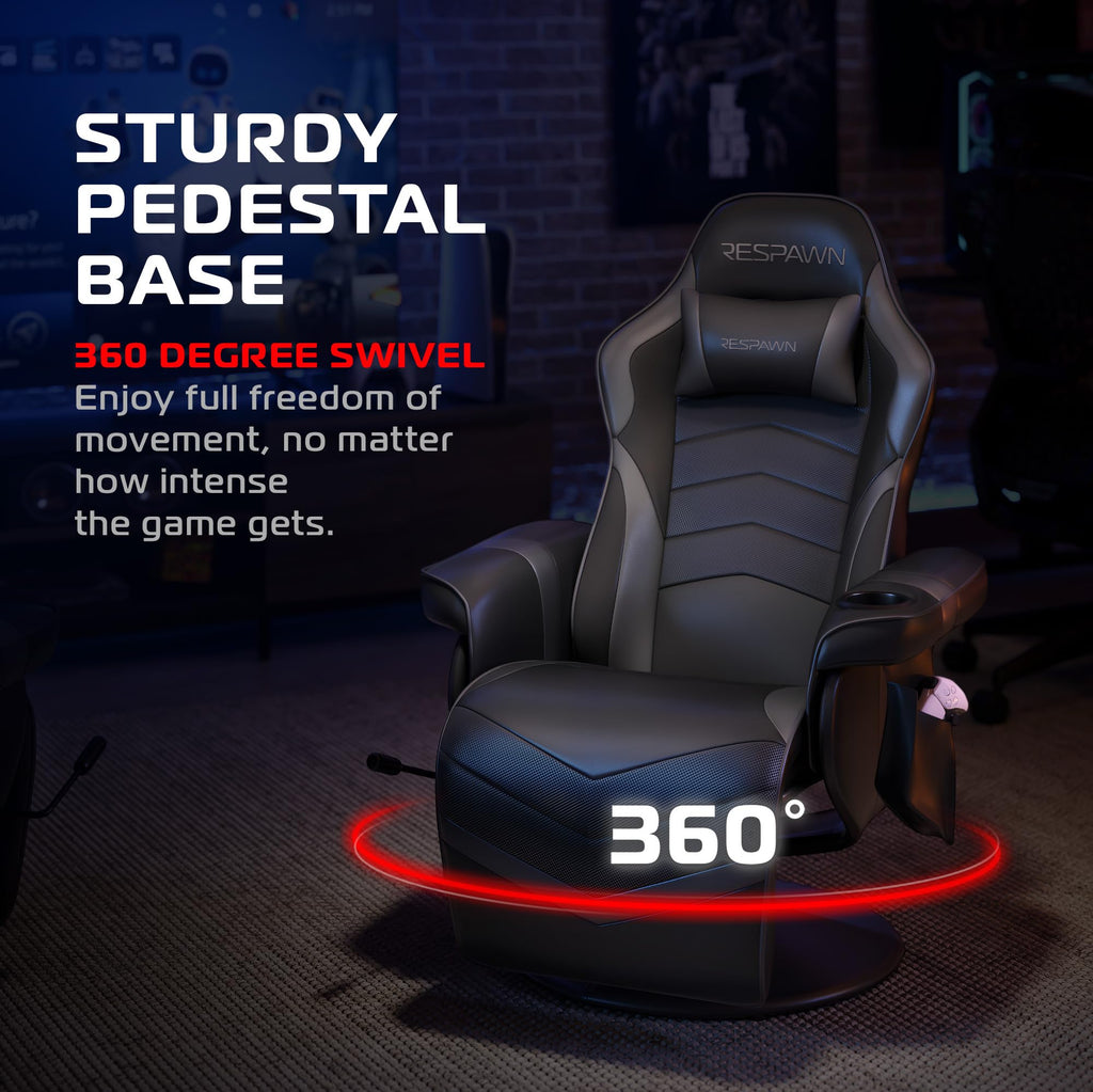 900 Console Gaming Recliner with Footrest and Lumbar Support - Comfortable Ergonomic Gaming Chair with Headrest, No Wheels, Reclining, Heavy Duty, Racing Style Video Game Chairs - Gray