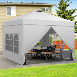 12x12 Pop Up Canopy Tent with 4 Sidewalls, Easy Set up with One Push Lift Gazebo with Wheel Bag and4 Sandbags,Carpas for Events, Parties,Camping, White.