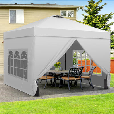 12x12 Pop Up Canopy Tent with 4 Sidewalls, Easy Set up with One Push Lift Gazebo with Wheel Bag and4 Sandbags,Carpas for Events, Parties,Camping, White.