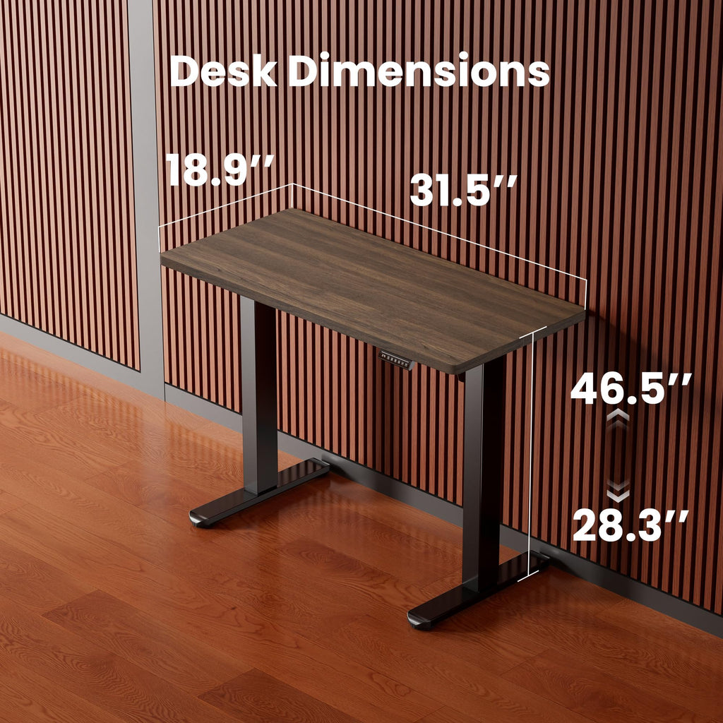 Height Adjustable Electric Standing Desk, 32 x 19 Inches Sit Stand up Desk, Memory Computer Home Office Desk, Dark Walnut