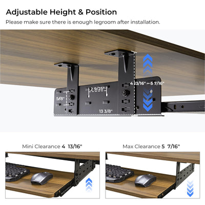 Adjustable Keyboard Tray Under Desk, 28x11 Inch Large Slide Out Keyboard & Mouse Platform Tray, Wooden Pull Out Computer Keyboard Drawer for Typing Home Office Desk, Walnut