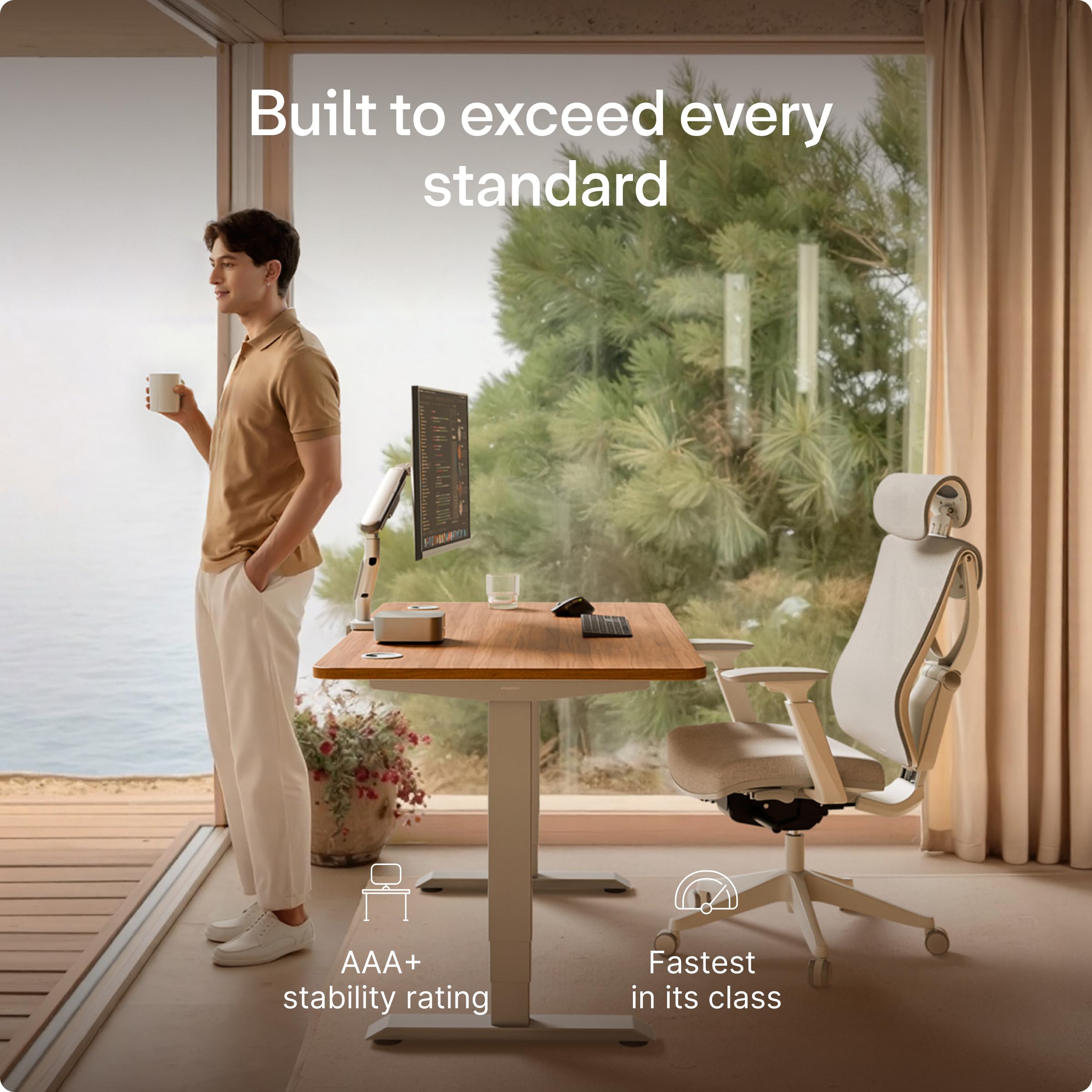 HomePro Standing Desk 54x28 — Made in Europe, Ergonomic Sit Stand Home Office Desk, Electric Height Adjustable, Dual Motor, USB & USB-C Charging, Wobble-Free, Touchscreen, 3 Memory Presets