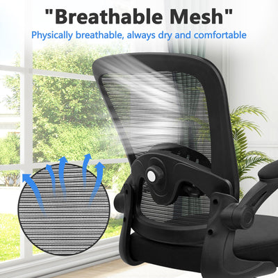 Home Office Desk Chair with Flip Up Armrests, Mesh Back Chair with Adjustable Height Lumbar Support, Ergonomic Computer Task Chair with Wheels for School, Conference, Black(8PK)
