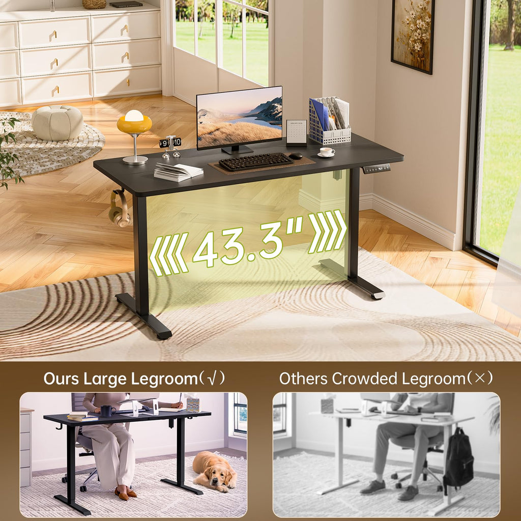 63x27.6 Inch Large Electric Standing Desk, Heights Adjustable,Sit to Stand Up, Work Home Office Computer Table for Walking Pad, Wooden Desktop Desks, Black