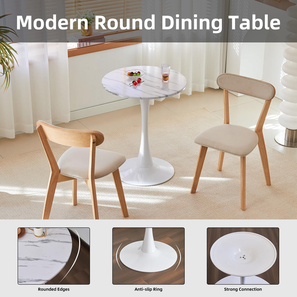 Round Dining Table, 31.5" Circle Tulip Table with Thickened Tabletop & Metal Pedestal, Mid Century Modern Bistro Table for Kitchen, Small Places, Living Room, Cafe (Marble Pattern White)