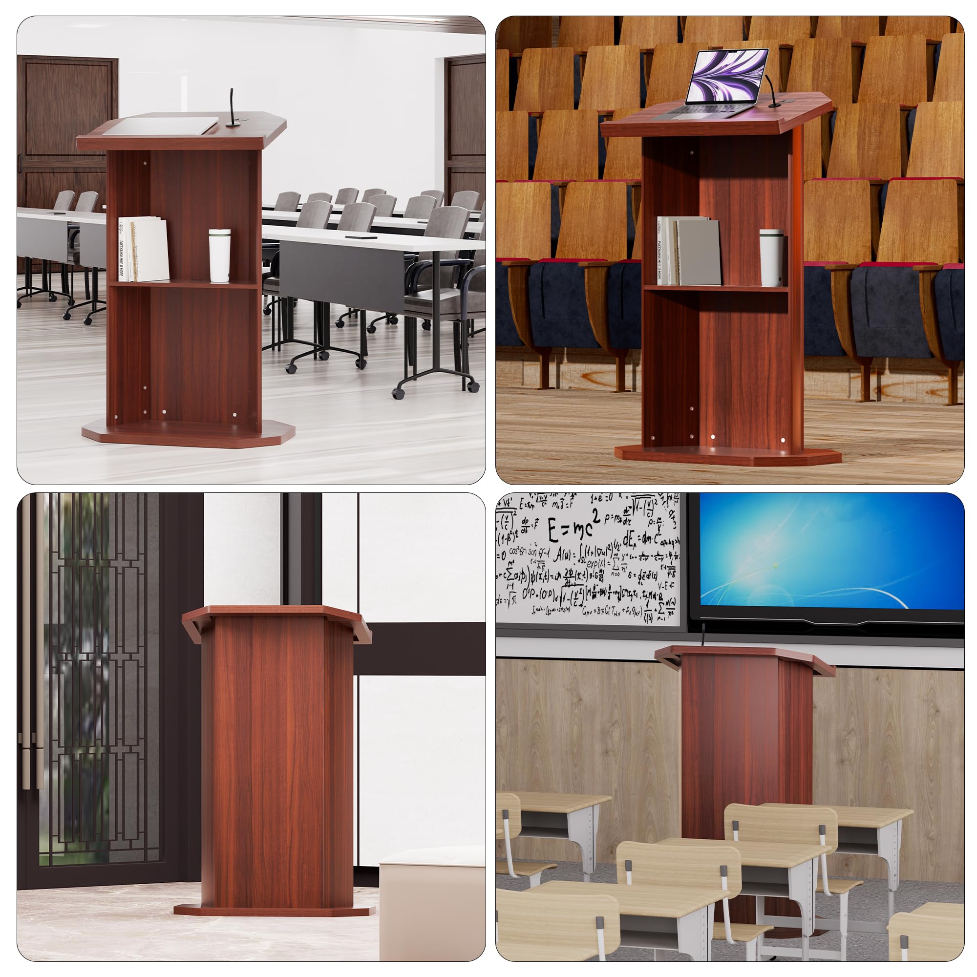 Wood Podium,Compact Podium Stand,15MM Particle Board,Pulpit with Storage,Mic Stand Space,Easy Installation Wooden Lectern for Restaurants,Churches,Seminars and Schools