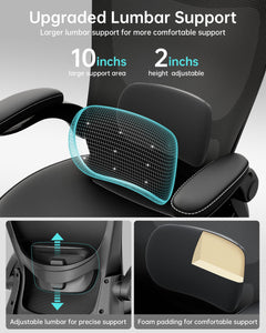Office Chair, PU Leather Ergonomic Desk Chair with Adjustable Lumbar Support and Flip up Armrest, Breathable Mesh Computer Chair for Home Office, Black