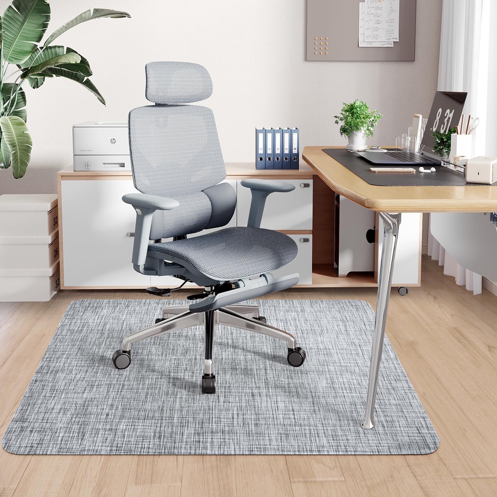 Office Chair Mat for Hardwood & Tile Floor,Computer Gaming Chair Mat for Rolling Chairs Non-Curve, Anti-Slip, Heavy Duty Floor Protector for Home Office,Grey (48" x 55")