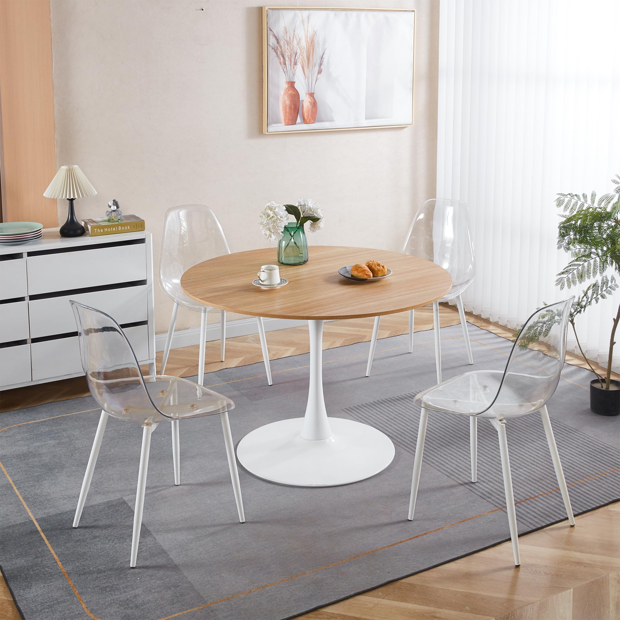 42" Round Tulip Dining Table, Mid-Century Tulip Table Kitchen Tulip Dining Table 2-4 People with MDF Table Top &Metal Base for Office Living Room