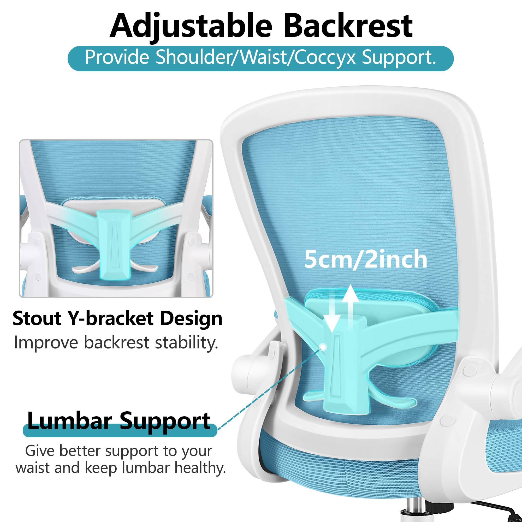 Office Chair, Ergonomic Desk Chair Breathable Mesh Chairs Adjustable High Back Lumbar Support Flip-up Armrests, Executive Rolling Swivel Comfy Computer Chairs Home Office Blue