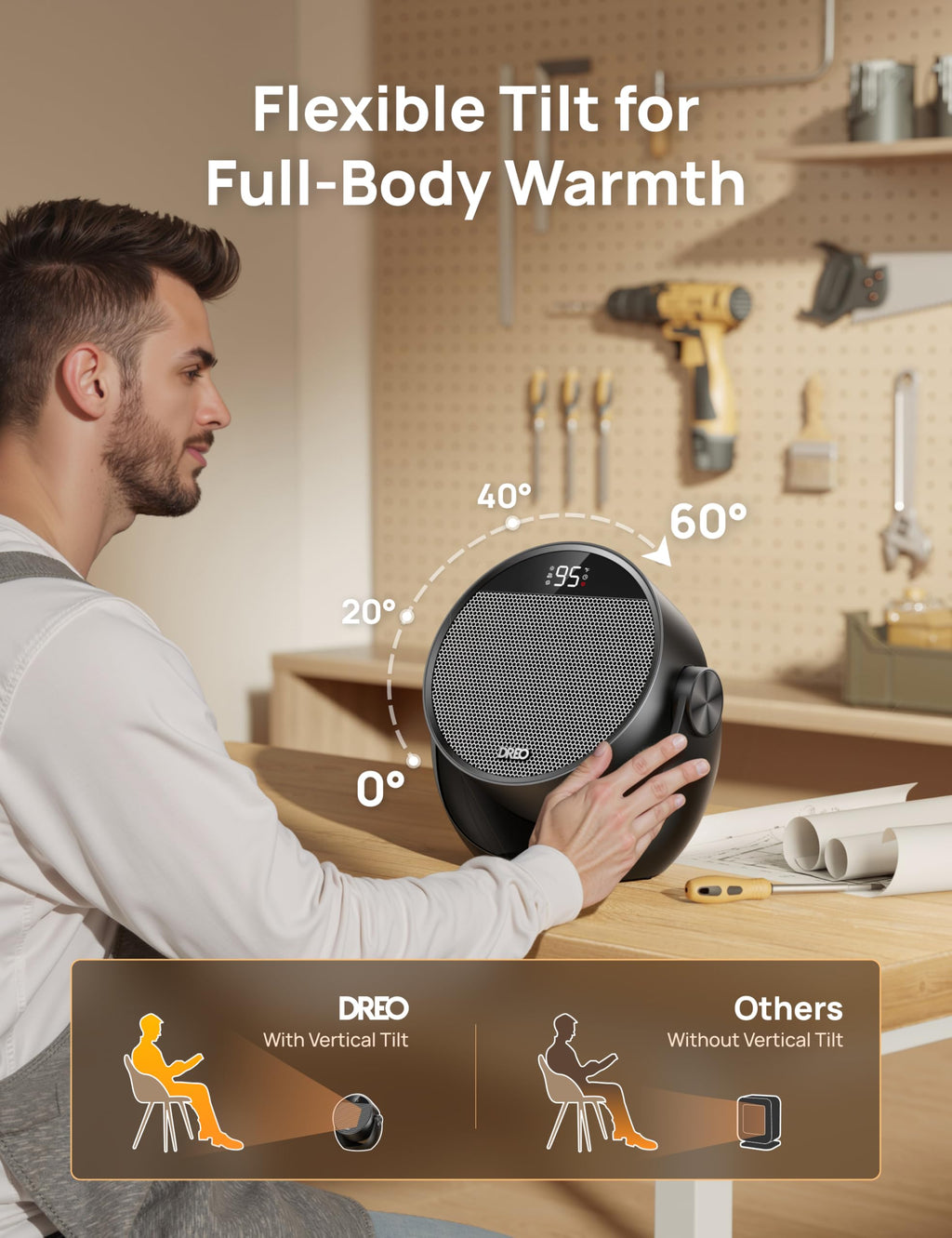Space Heater 1500W, 60° Adjustable Tilt, 10.5ft/s Portable Electric Heaters for Indoor Use with Thermostat, 8 Safety Protections, 3 Modes, Remote, Quiet Desk Heater for Bedroom, Office, Black