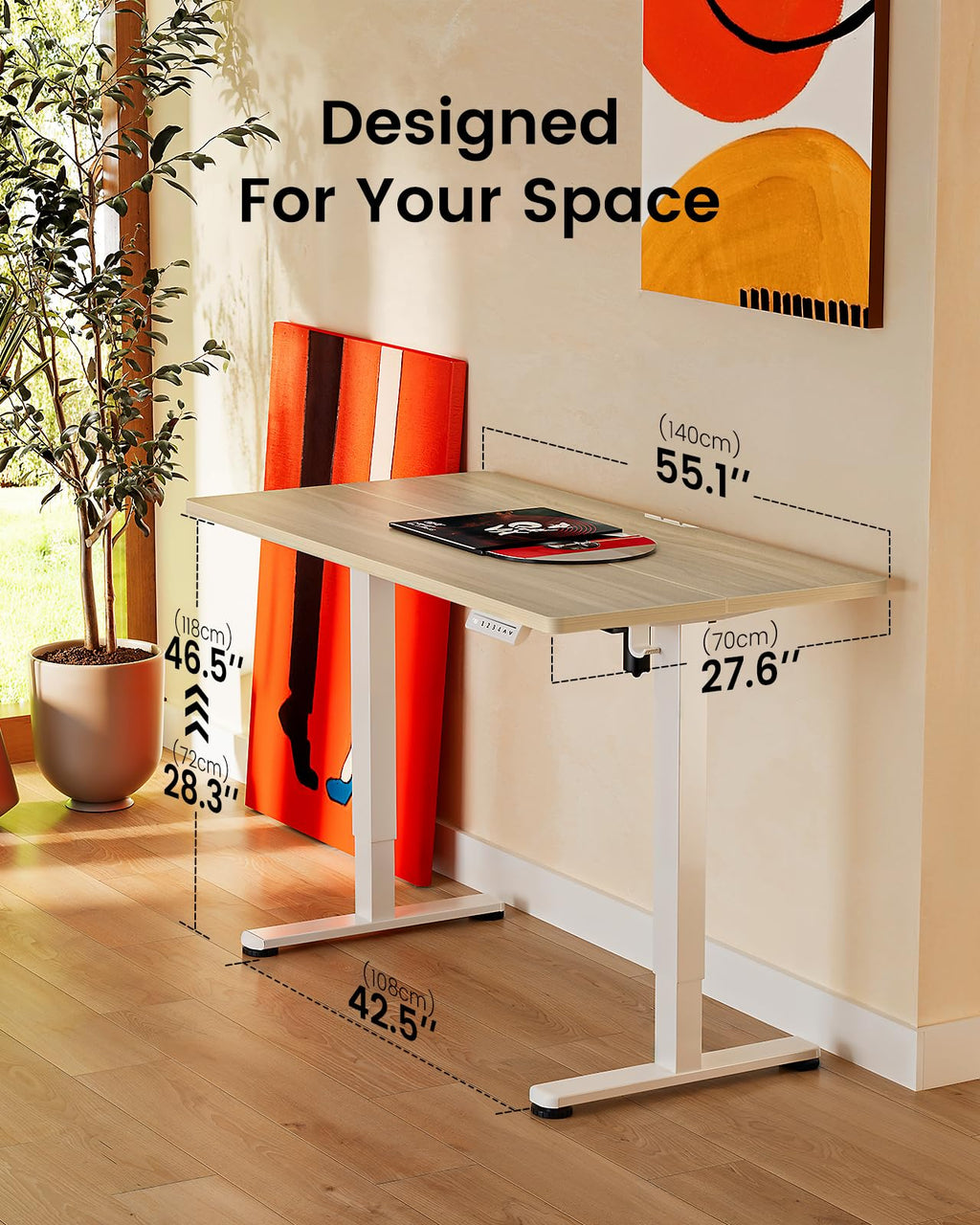 Height Adjustable Electric Standing Desk, 55 x 28 Inches Sit Stand up Desk, Memory Computer Home Office Desk, Natural