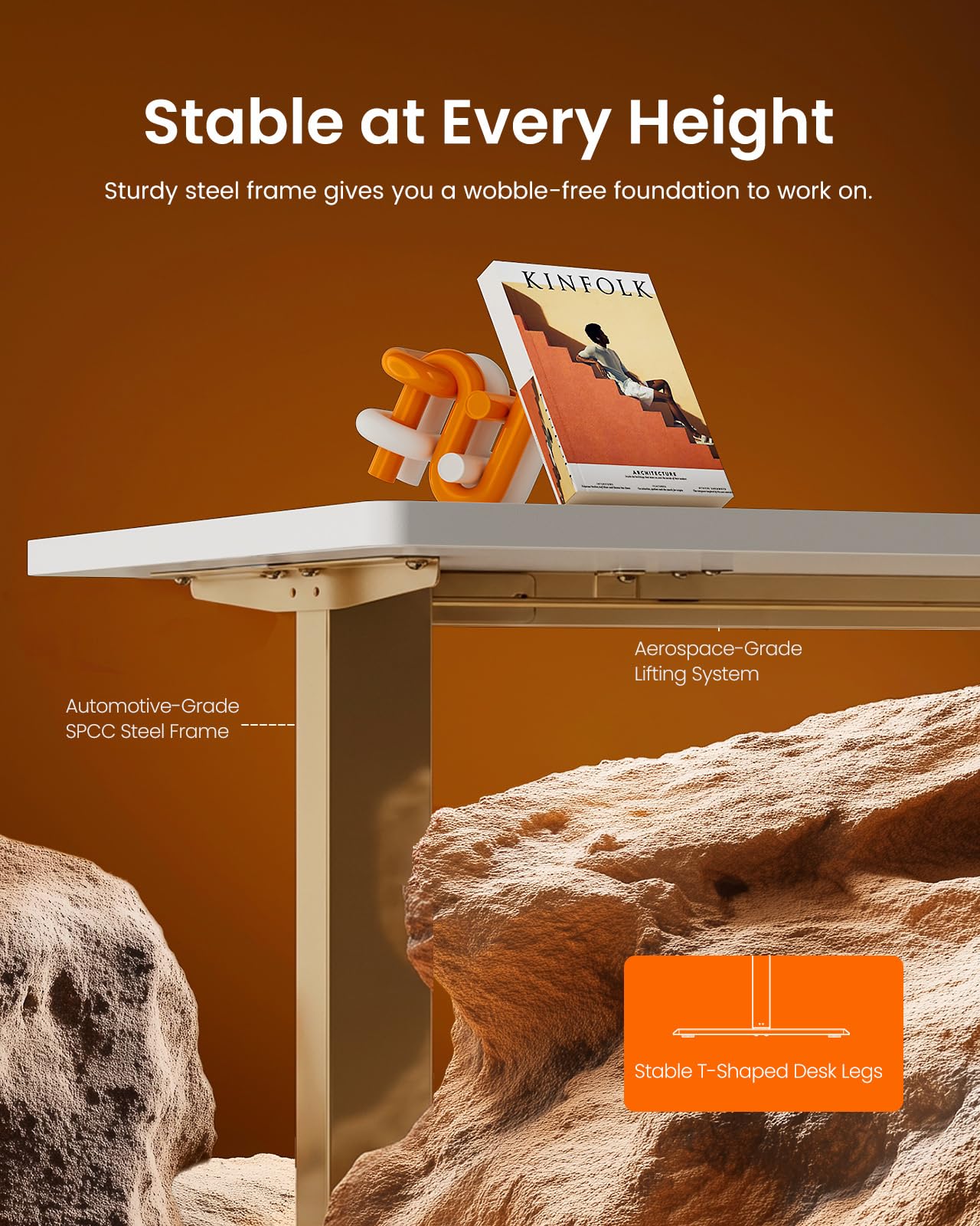 Height Adjustable Electric Standing Desk, 32 x 19 Inches Sit Stand up Desk, Memory Computer Home Office Desk, White+Gold