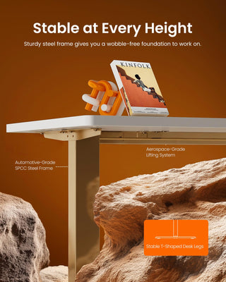 Height Adjustable Electric Standing Desk, 32 x 19 Inches Sit Stand up Desk, Memory Computer Home Office Desk, White+Gold