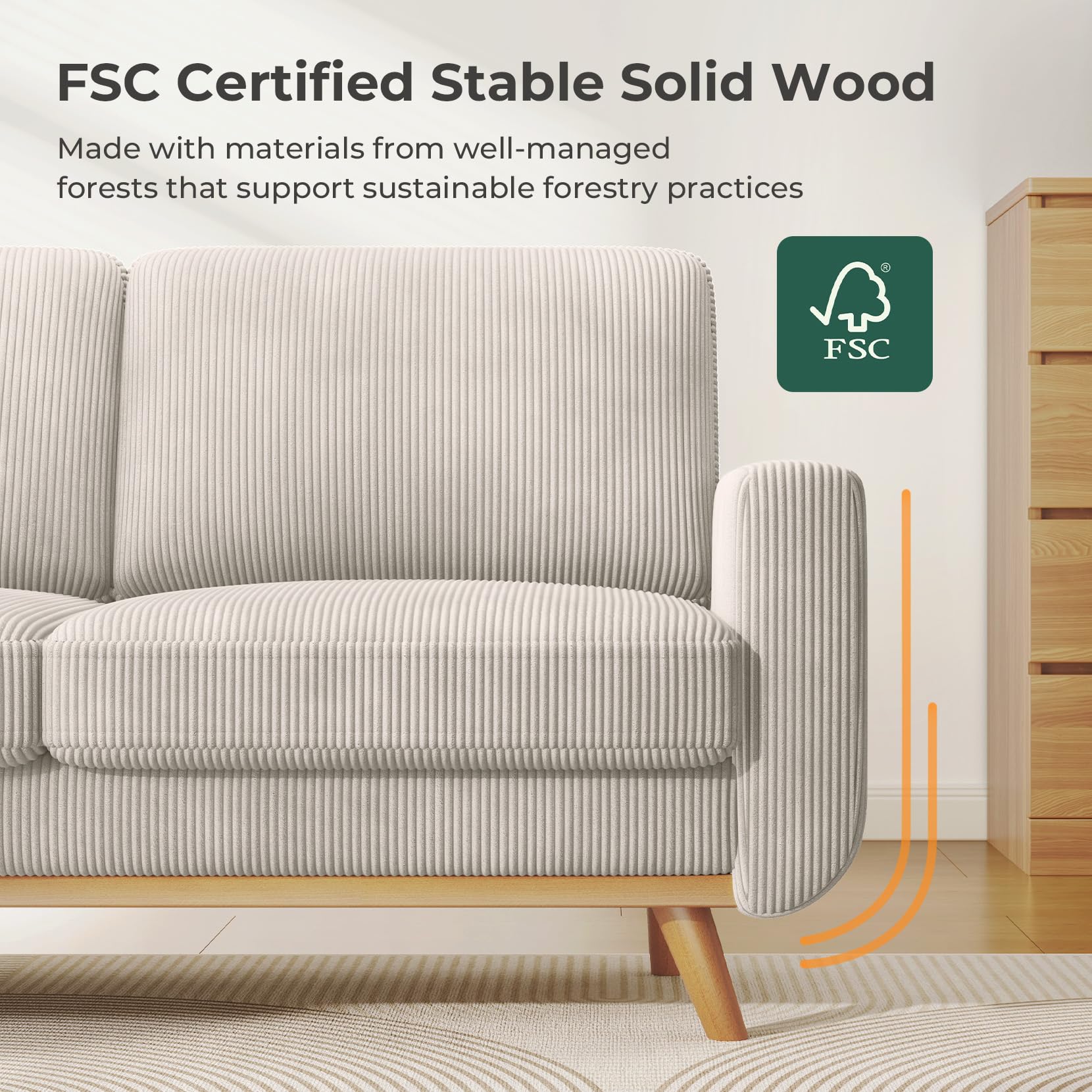 68" Loveseat Sofa Light Grey, Comfy Corduroy Couch with Spring Cushion and Solid Wood, Modern Deep Seat for Bedroom, Living Room, Office