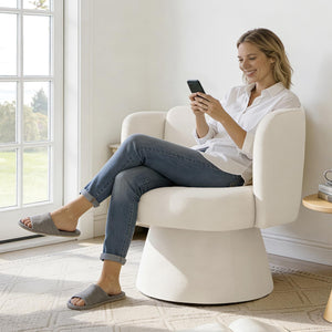 Swivel Barrel Chair,360° Accent Chairs with Round Backrest,Upholstered Lounge Chair for Vanity,Living Room,Bedroom,Reading Nook,Linen