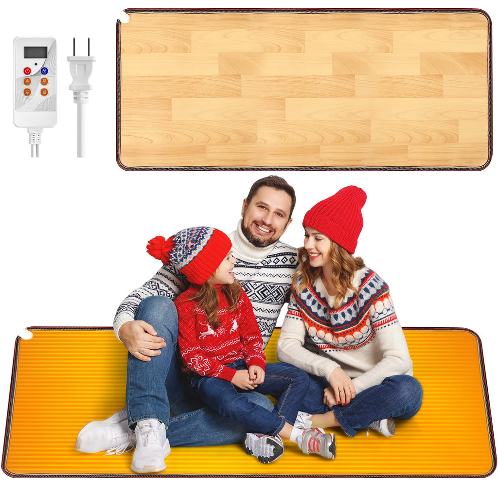 Heated Floor Mat Heater for Foot Warmer Under Desk 48 x 20 Inch Carbon Crystal Wood Stripe Electric Heating Carpet Pad Energy Sav