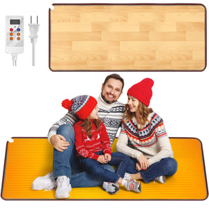 Heated Floor Mat Heater for Foot Warmer Under Desk 48 x 20 Inch Carbon Crystal Wood Stripe Electric Heating Carpet Pad Energy Sav