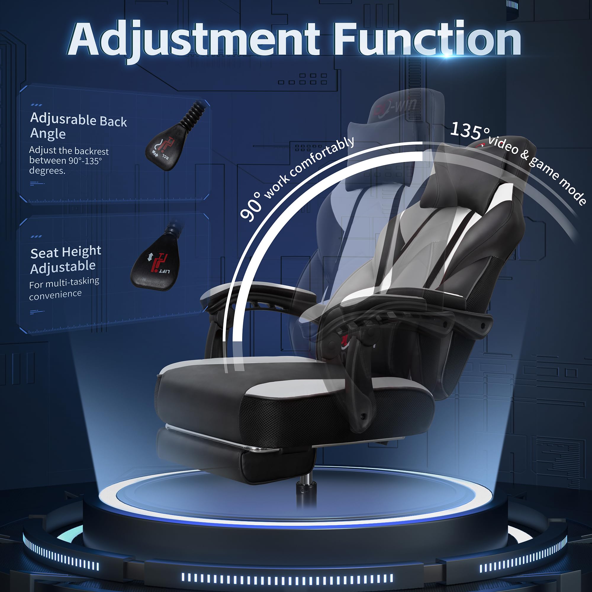 Video Gaming Chair for Adults, Computer Chair with Footrest and Ergonomic High Back, Big and Tall Gamer Chair with Massage Lumbar Support, 360° Swivel Height Adjustable Computer Chair, White
