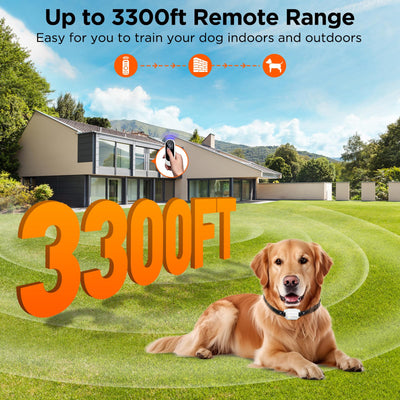 Dog Shock Collar, 3300ft Dog Training Collar with Remote, IPX7 Waterproof Rechargeable Sleek Modern Shock Collar for Small, Medium, Large Dogs with Beep, Vibration, Safety Shock, Light Mode, 8-120 lbs