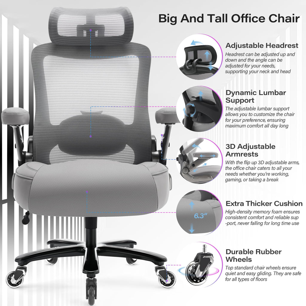 Big and Tall Office Chair 600lbs, Heavy Duty Executive Computer Desk Chair