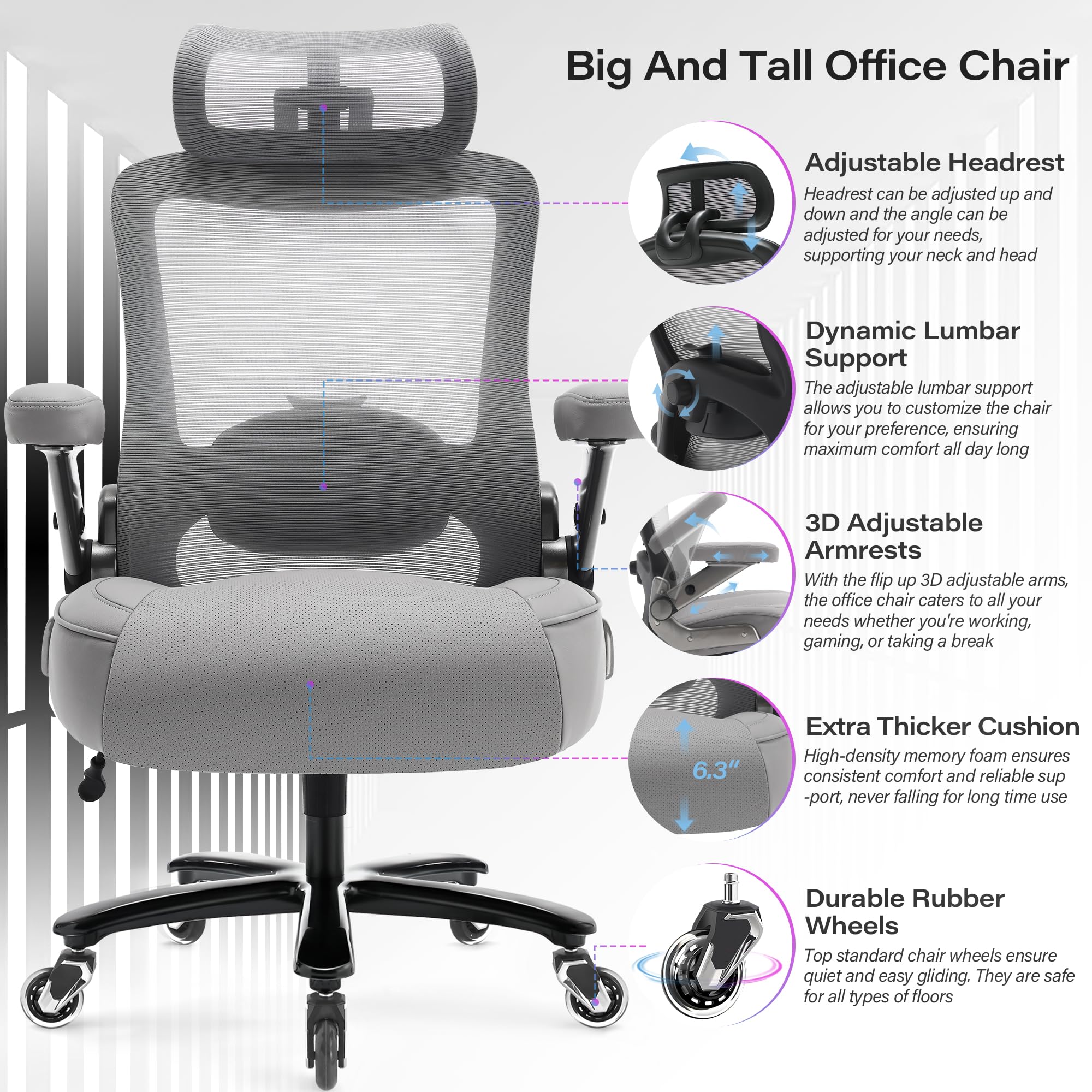 Big and Tall Office Chair 600lbs, Heavy Duty Executive Computer Desk Chair