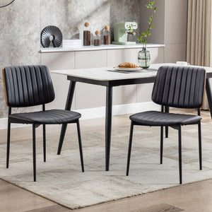 Black Leather Dining Chairs Set of 4,Mid Century Modern Dining Chairs with Upholster Seat,Armless Kitchen Chairs with Metal Legs Adjustable Foot for Dining Room（Walnut Black）