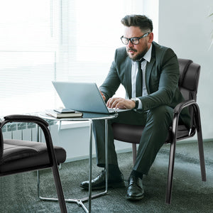 Waiting Room Reception Chairs Set of 8, Leather Office Desk Guest Stationary Side Chair with Padded Arms for Home Conference Lobby Area Meeting Church Medical Clinic Elderly Student