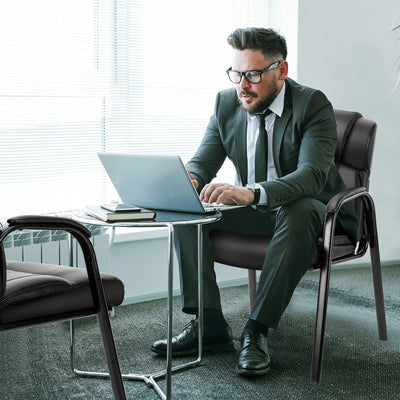 Waiting Room Reception Chairs Set of 8, Leather Office Desk Guest Stationary Side Chair with Padded Arms for Home Conference Lobby Area Meeting Church Medical Clinic Elderly Student