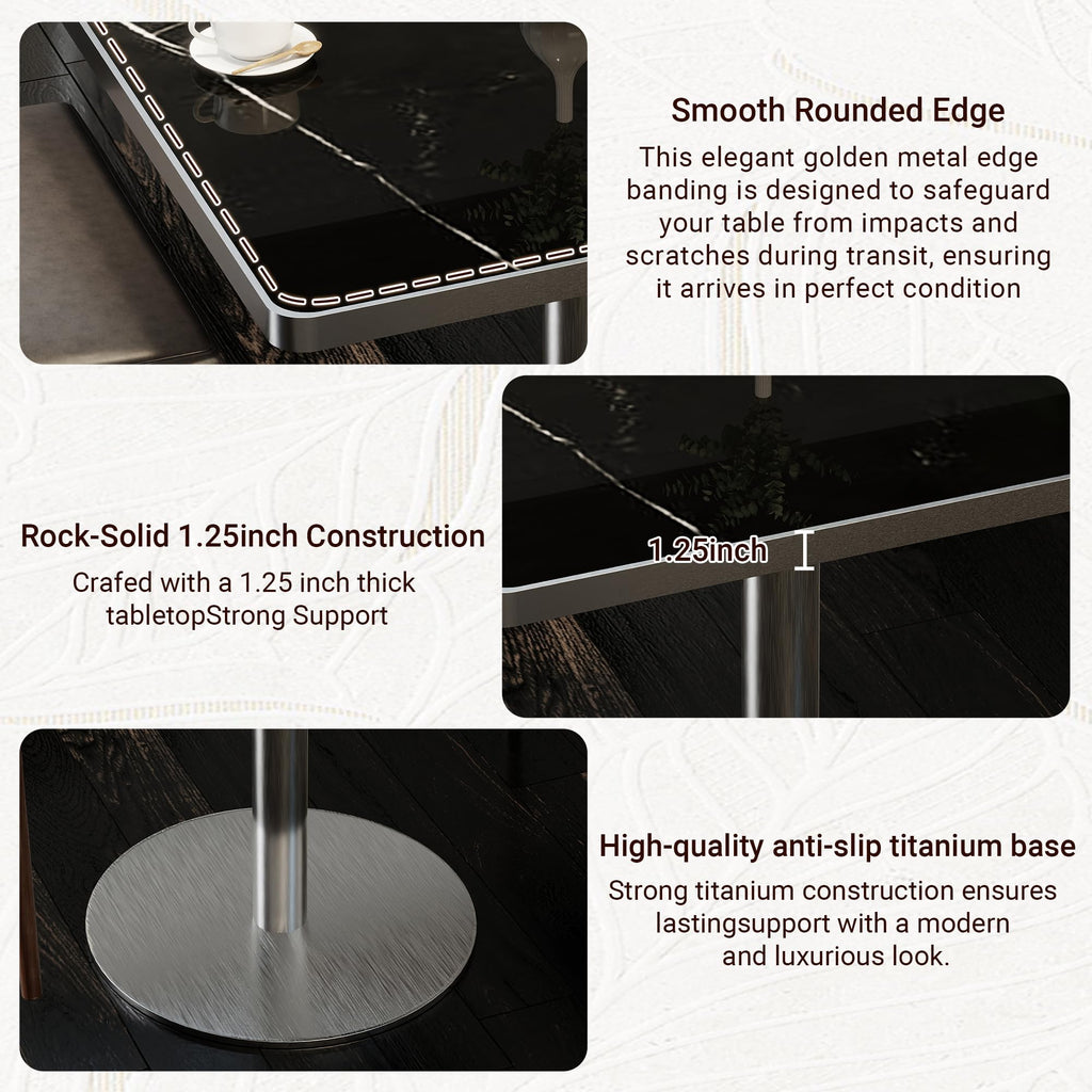 31.5" Tulip Table,Square Kitchen Dining Table for 2-4 with Thick Sintered Stone Top,Titanium Golden Pedestal Base,Heat-Resistant,Bistro Table for Dining Room,Café,Small Space（Silent Pulse）