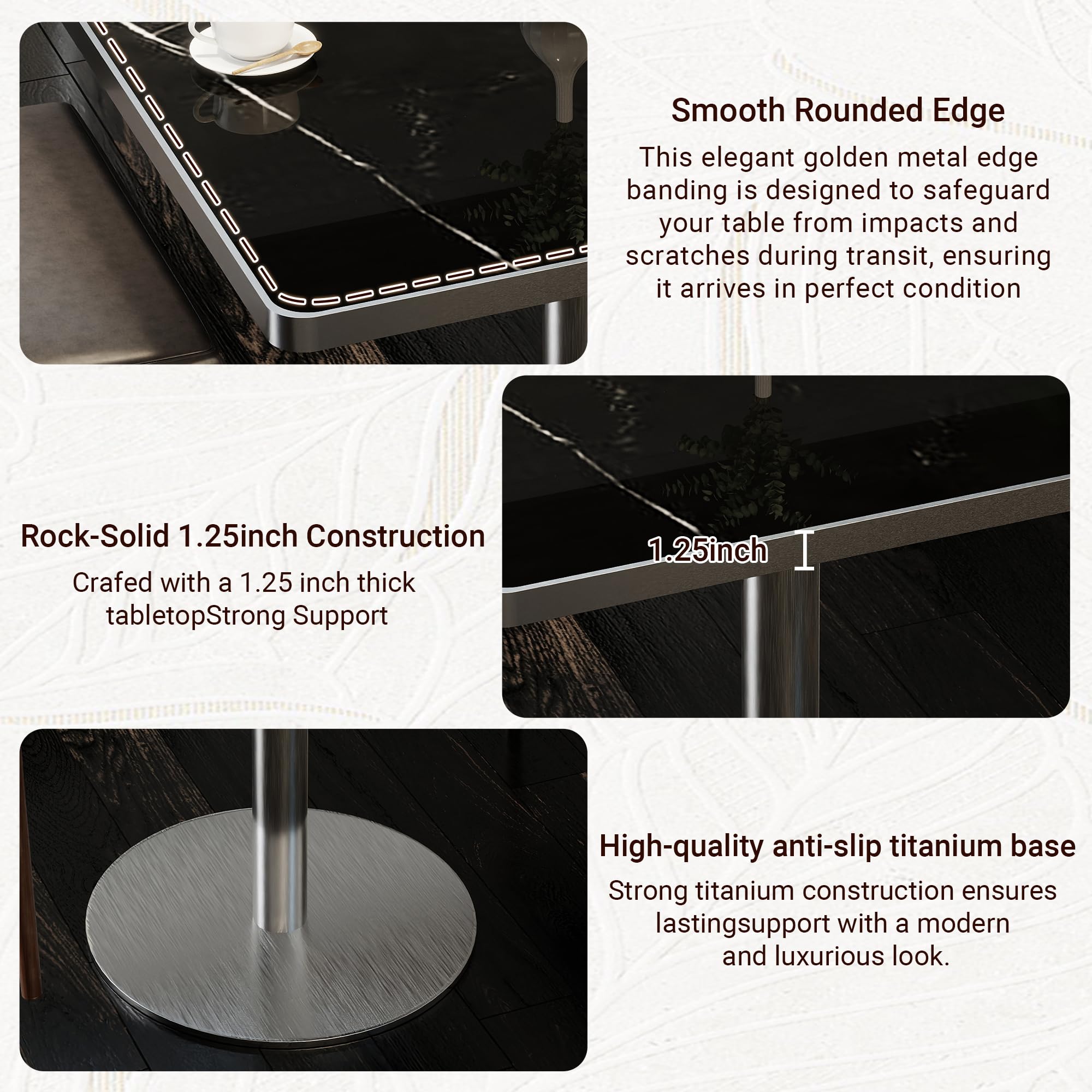 31.5" Tulip Table,Square Kitchen Dining Table for 2-4 with Thick Sintered Stone Top,Titanium Golden Pedestal Base,Heat-Resistant,Bistro Table for Dining Room,Café,Small Space（Silent Pulse）