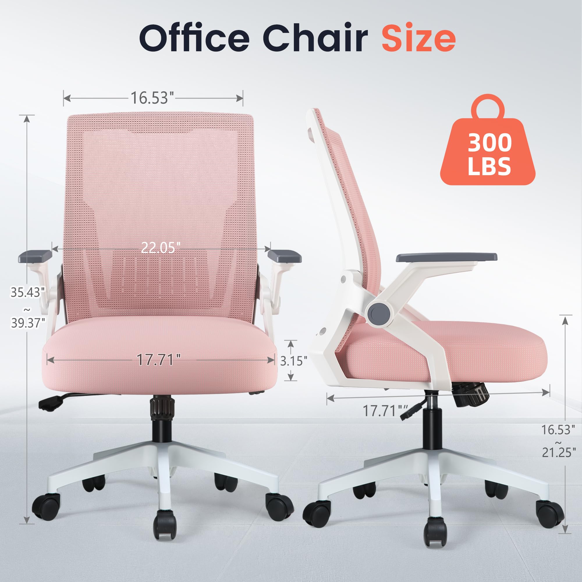 Ergonomic Office Chair with Flip-up Armrests Executive Computer Chair for Home Office, Breathable Mesh & Comfy Lumbar Support, Pink