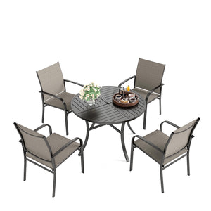 Round Patio Dining Set, 5 Piece Outdoor Metal Table and Chairs Set for Lawn Garden Backyard Deck