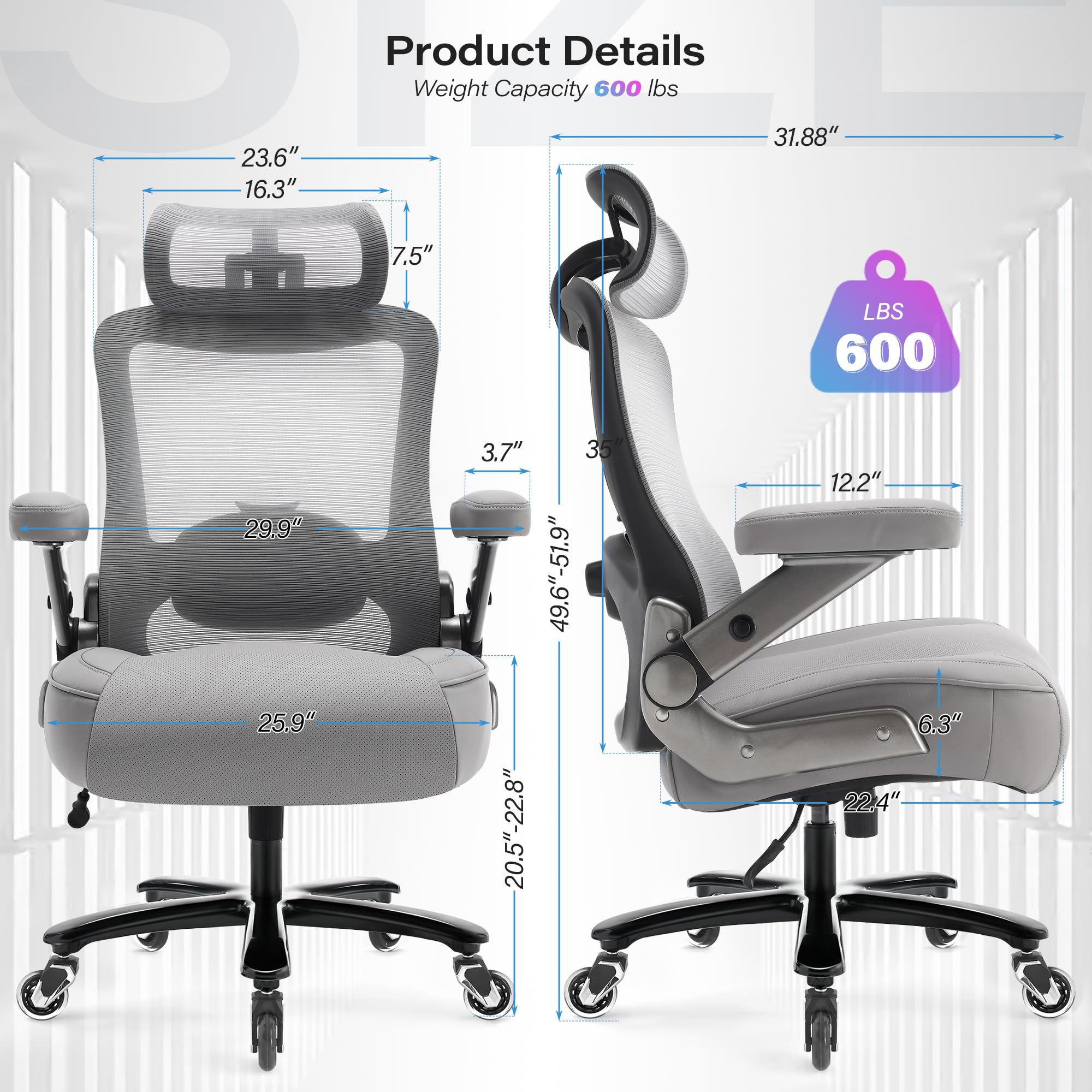 Big and Tall Office Chair 600lbs, Heavy Duty Executive Computer Desk Chair