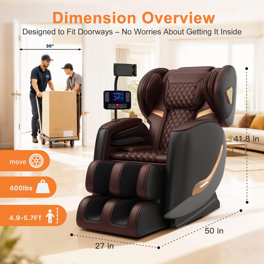 Upgraded Massage Chair Full Body, Zero Gravity Recliner with Heat, 10 Fix Points, Bluetooth, Touch Screen, Footrest, Shiatsu Massage Chair for Parents, Seniors & Easy Assembly - Brown
