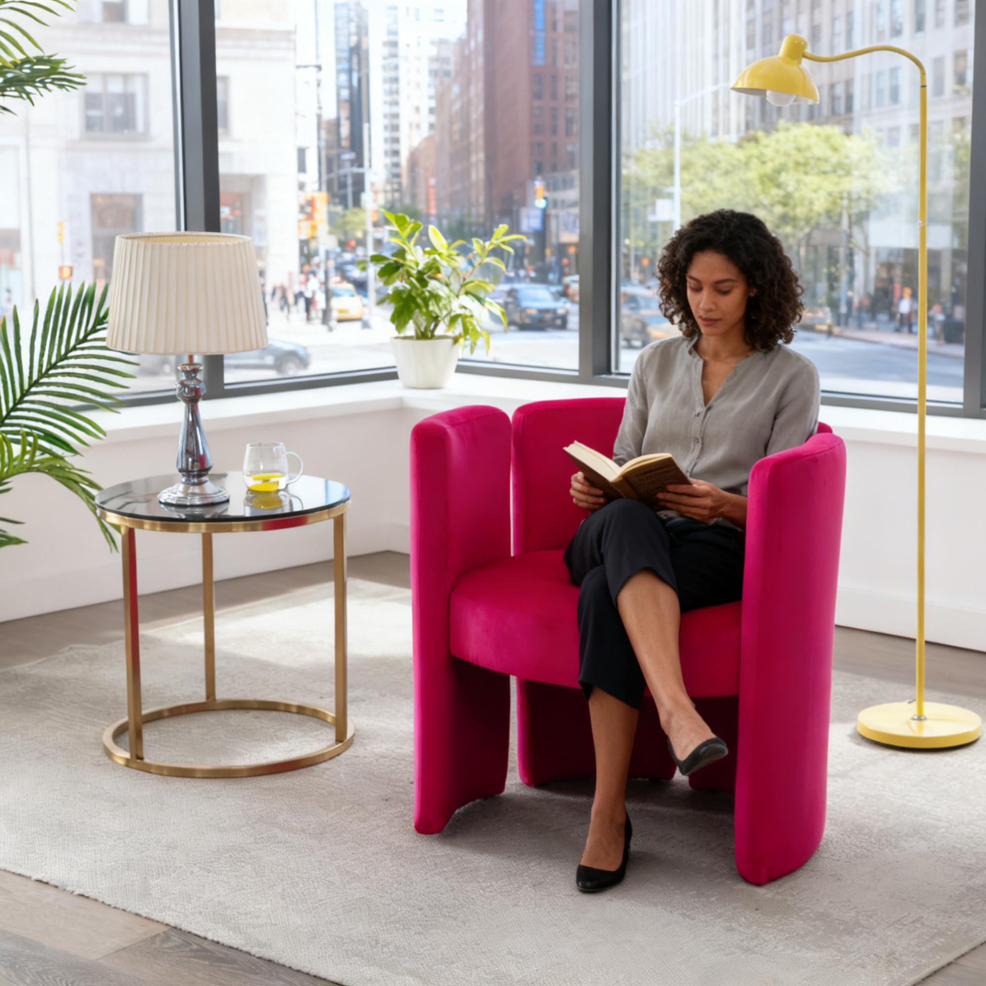 Velvet Accent Chair Set of 2, Unique Barrel Upholstered Chair with Circular Backrest Modern Design Cute Side Decorative Chairs for Living Room/Lounge/Bedroom/Reading Room,Rose