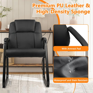 8 Pack, Leather Guest Chair with Padded Arm Rest for Reception Meeting Conference and Waiting Room Side Office Home Black with Sled Base