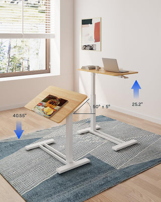 H7 PRO Mobile Standing Desk Adjustable Overbed Table Pneumatic with Wheels 55°Tiltable Portable Laptop Desk Rolling Computer Cart Foldable Bedside Table(27.6