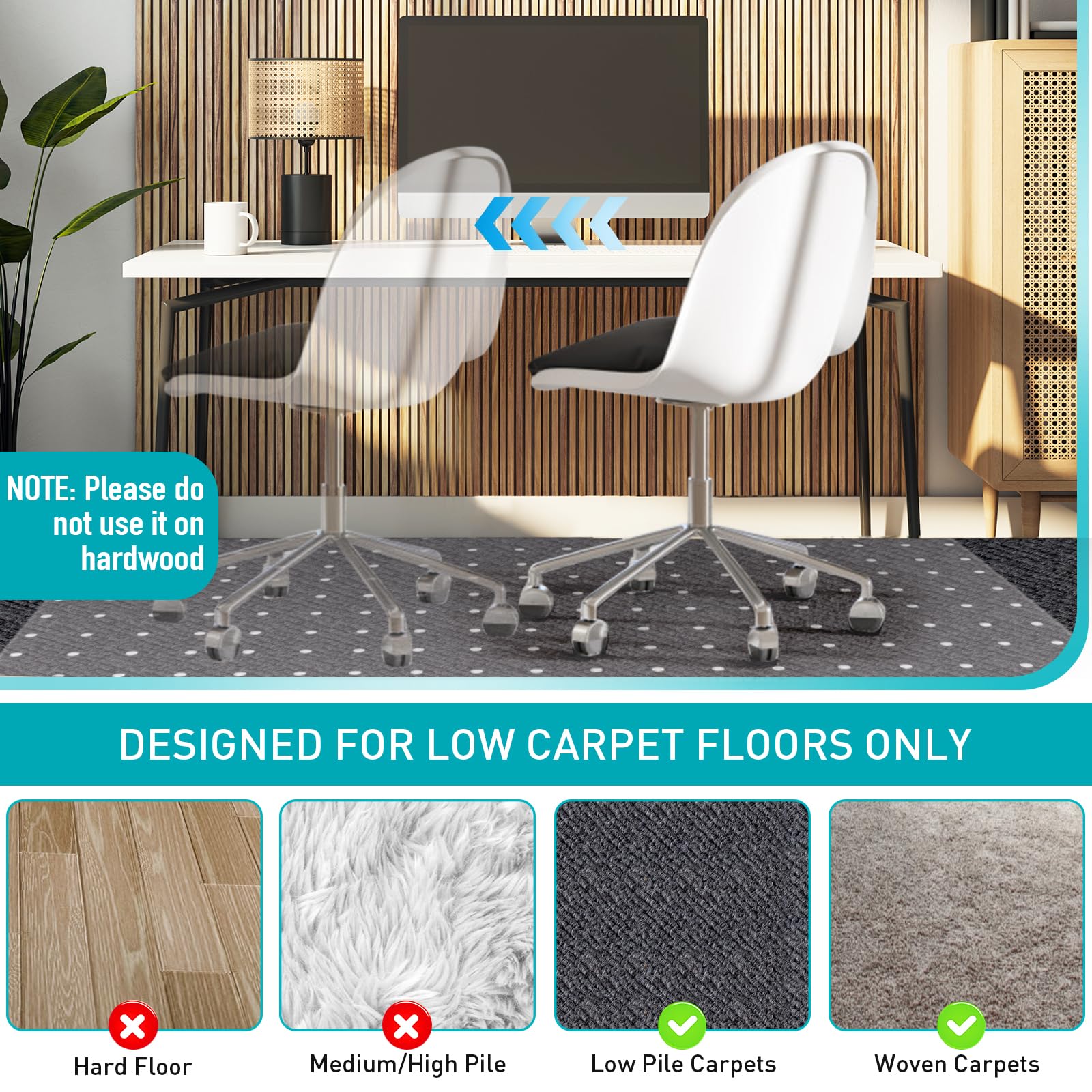 Office Chair Mat for Carpet: 48"x36" Clear Desk Chair Mat for Carpet Floor, Computer Mat for Low Carpeted Floors,Thick and Sturdy Protector, Rug Pad for Rolling Chairs Office Work Gaming