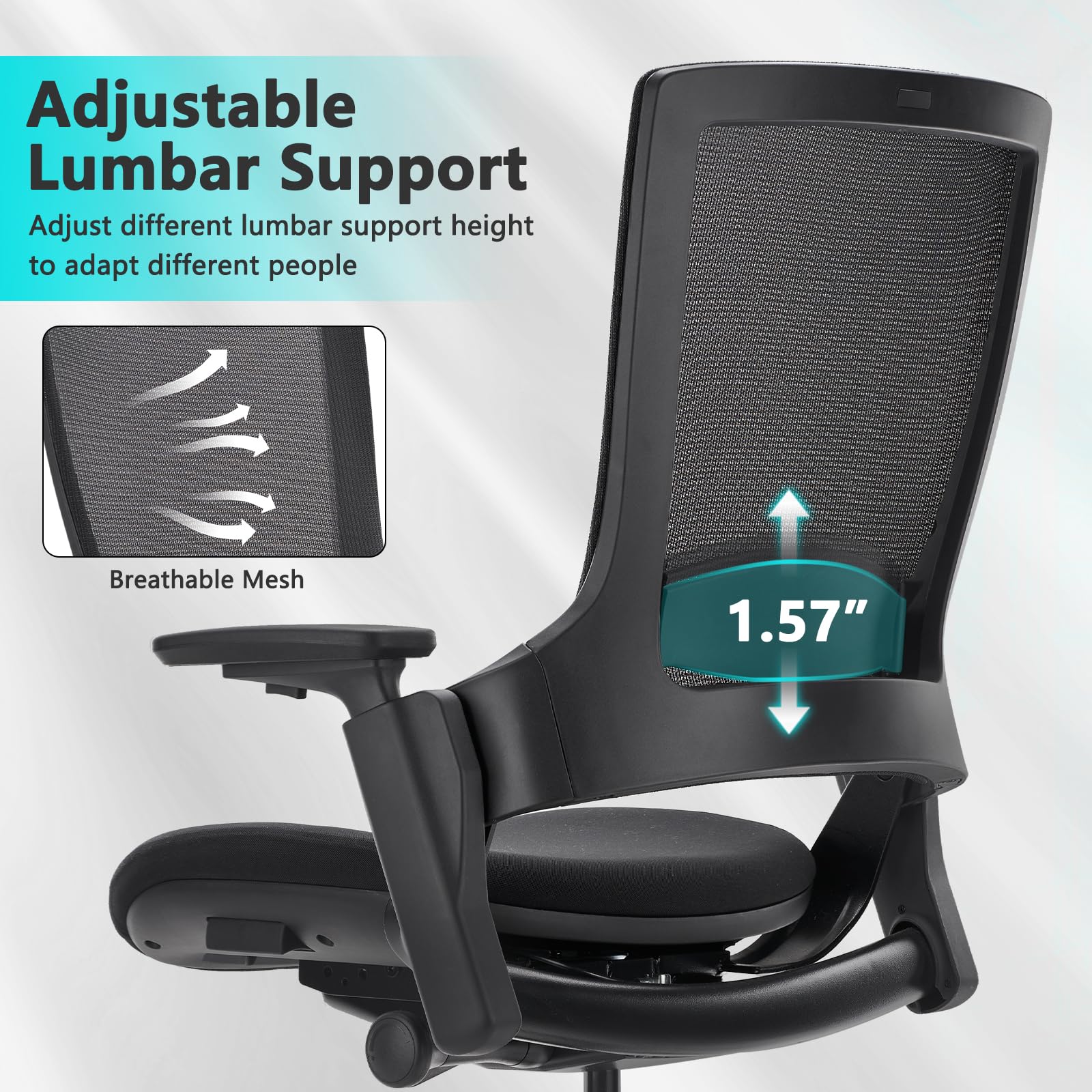 Swivel Executive Chair, Adjustable Ergonomic Computer Chair with 3D Armrest and Lumbar Support, Mesh Backrest Task Chair for Home Office Conference Room