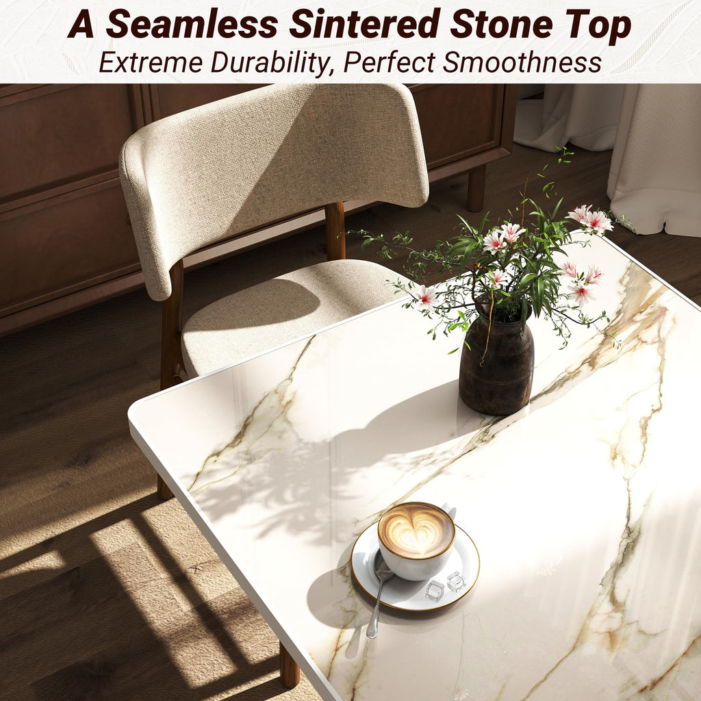 31.5" Tulip Table,Square Kitchen Dining Table for 2-4 with Thick Sintered Stone Top,Titanium Golden Pedestal Base,Heat-Resistant,Bistro Table for Dining Room,Café,Small Space（Amber Rift）