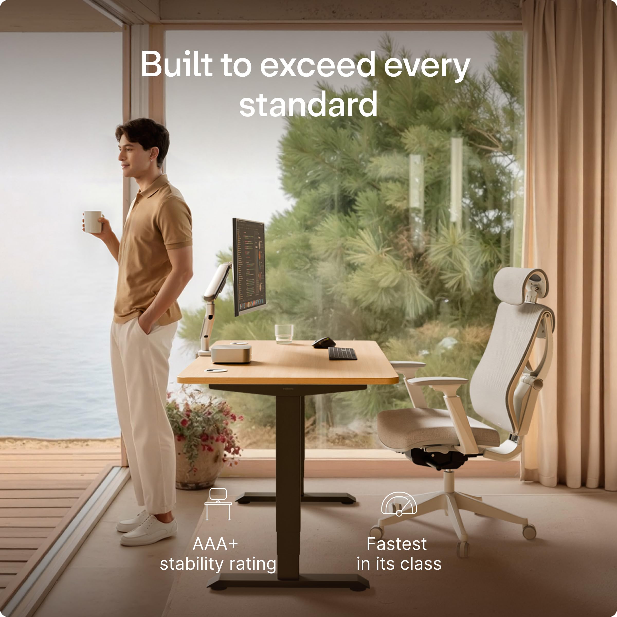HomePro Standing Desk 54x28 — Made in Europe, Ergonomic Sit Stand Home Office Desk, Electric Height Adjustable, Dual Motor, USB & USB-C Charging, Wobble-Free, Touchscreen, 3 Memory Presets